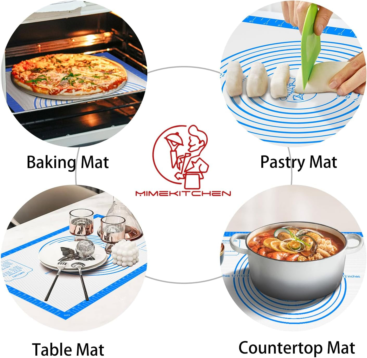 Non Stick Pastrty Mat for Dough Rolling Silicone Baking Mat with Measurement, Nonslip Fondant Kitchen Counter Mat Sheet for Making Cookies Macarons Bread Pizza Oven Liner Extra Large