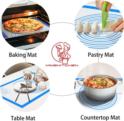 Non Stick Pastrty Mat for Dough Rolling Silicone Baking Mat with Measurement, Nonslip Fondant Kitchen Counter Mat Sheet for Making Cookies Macarons Bread Pizza Oven Liner Extra Large