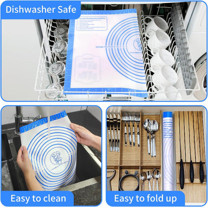 Non Stick Pastrty Mat for Dough Rolling Silicone Baking Mat with Measurement, Nonslip Fondant Kitchen Counter Mat Sheet for Making Cookies Macarons Bread Pizza Oven Liner Extra Large