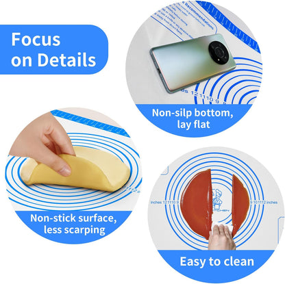 Non Stick Pastrty Mat for Dough Rolling Silicone Baking Mat with Measurement, Nonslip Fondant Kitchen Counter Mat Sheet for Making Cookies Macarons Bread Pizza Oven Liner Extra Large