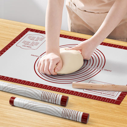 Non Stick Pastrty Mat for Dough Rolling Silicone Baking Mat with Measurement, Nonslip Fondant Kitchen Counter Mat Sheet for Making Cookies Macarons Bread Pizza Oven Liner Extra Large