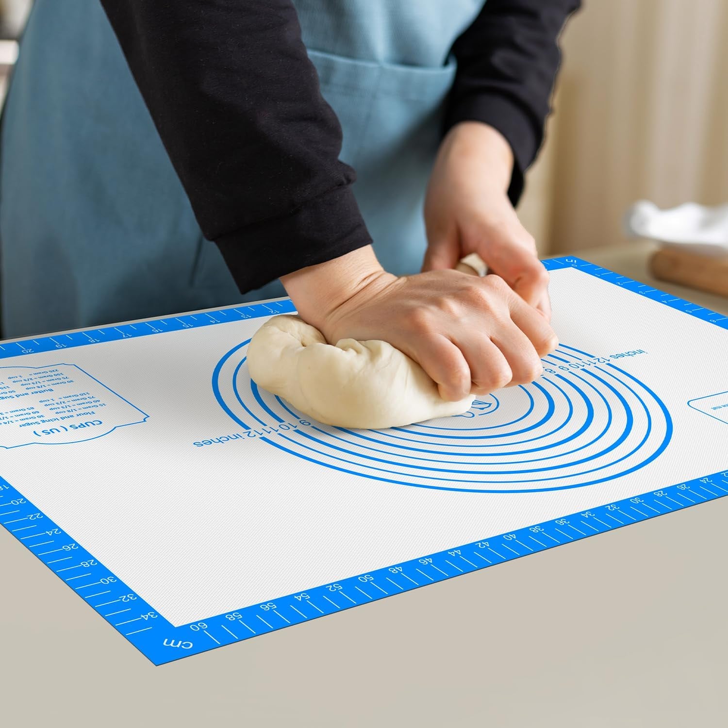 Non Stick Pastrty Mat for Dough Rolling Silicone Baking Mat with Measurement, Nonslip Fondant Kitchen Counter Mat Sheet for Making Cookies Macarons Bread Pizza Oven Liner Extra Large