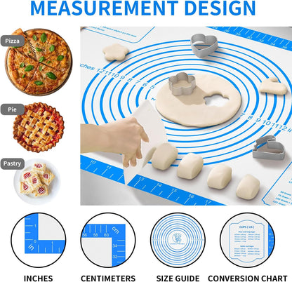 Non Stick Pastrty Mat for Dough Rolling Silicone Baking Mat with Measurement, Nonslip Fondant Kitchen Counter Mat Sheet for Making Cookies Macarons Bread Pizza Oven Liner Extra Large